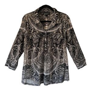 I.N.C. International Concepts Plus Size Sheer 1/2 Button Up Shirt Size 2X